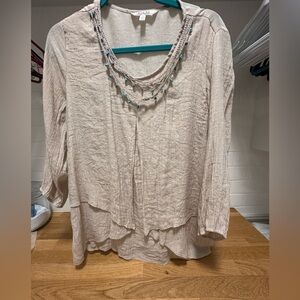 Krazy Kat Tan Ruffled Blouse with Relaxed Fit